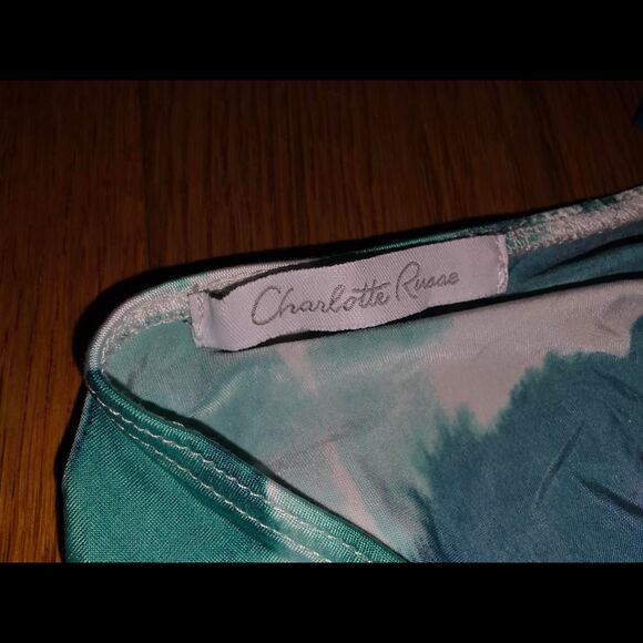 ​Y2K Charlotte Russe Blue Green Floral One Shoulder Ring Top - Picture 4 of 4